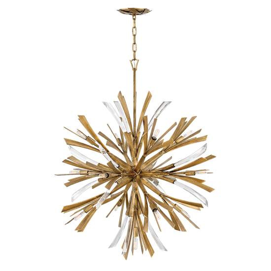 Lampadario Industrial Nordico Vida Acciaio Oro Brunito Grande 13 Luci E14 QN-VIDA-13P-L