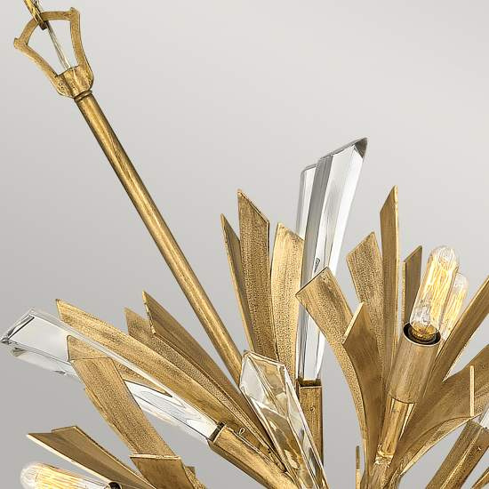 Lampadario Industrial Nordico Vida Acciaio Oro Brunito Piccolo 13 Luci E14 QN-VIDA-13P-S
