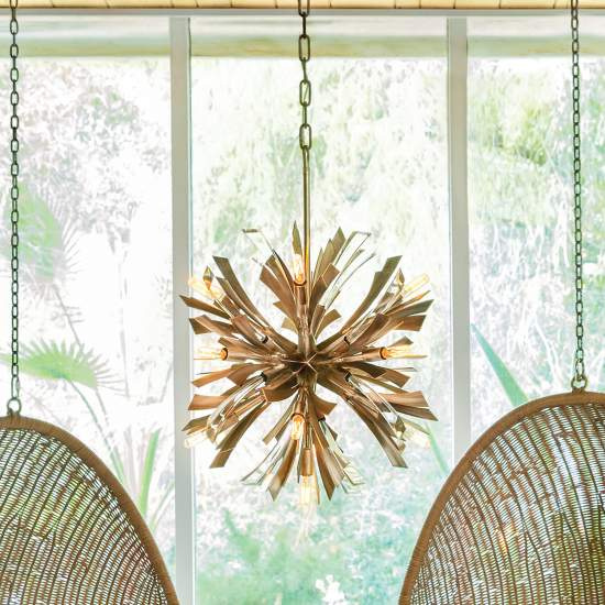Lampadario Industrial Nordico Vida Acciaio Oro Brunito Piccolo 13 Luci E14 QN-VIDA-13P-S