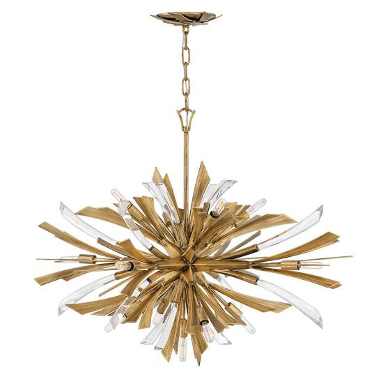 Lampadario Industrial Nordico Vida Acciaio Oro Brunito 13 Luci E14 QN-VIDA-13P-W