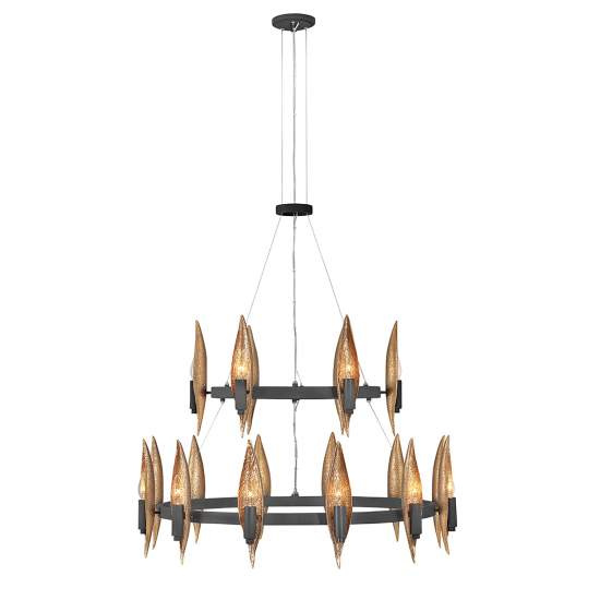 Lampadario Contemporaneo Willow Acciaio Nero Carbone Oro Deluxe Oro 18 Luci E14 QN-WILLOW18-CBK