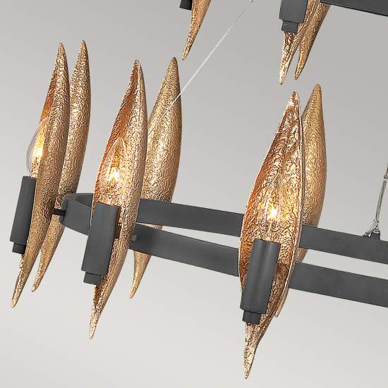 Lampadario Contemporaneo Willow Acciaio Nero Carbone Oro Deluxe Oro 18 Luci E14 QN-WILLOW18-CBK