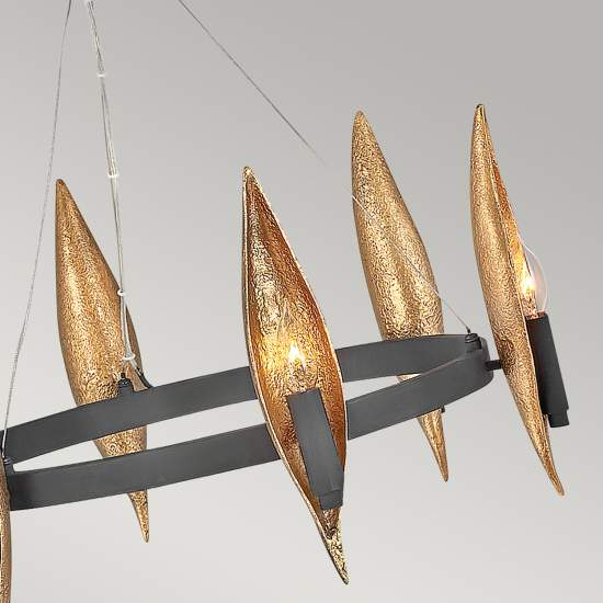 Lampadario Contemporaneo Willow Acciaio Nero Carbone Oro Deluxe Oro 6 Luci E14 QN-WILLOW6-CBK