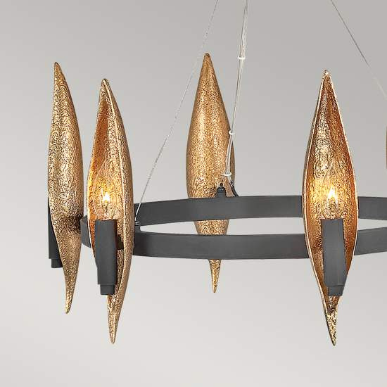 Lampadario Contemporaneo Willow Acciaio Nero Carbone Oro Deluxe Oro 6 Luci E14 QN-WILLOW6-CBK