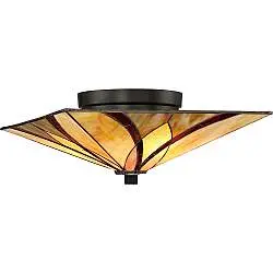 Plafoniera Tiffany Asheville Metallo Bronzo Valiant 2 Luci E27