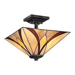 Lampada a Soffitto Tiffany Asheville Metallo Bronzo Valiant 2 Luci E27