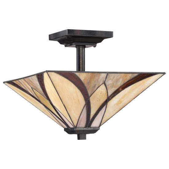 Lampadario Tiffany Asheville Metallo Bronzo Valiant 2 Luci E27 QZ-ASHEVILLE-SF