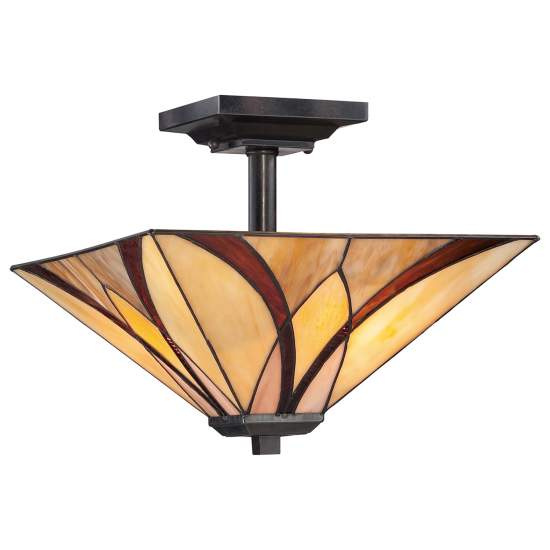 Lampadario Tiffany Asheville Metallo Bronzo Valiant 2 Luci E27 QZ-ASHEVILLE-SF