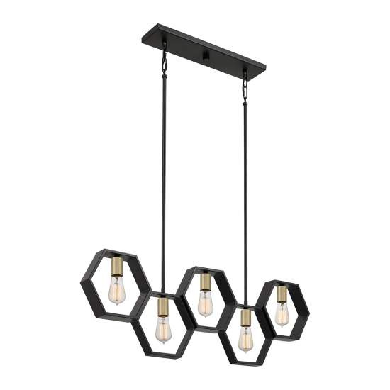 Lampadario Industrial Nordico Bismarck Acciaio Nero Terra 5 Luci E27 QZ-BISMARCK-ISLE-EK