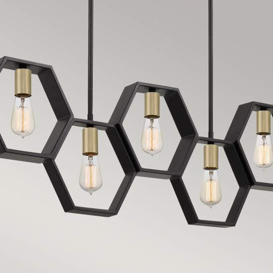 Lampadario Industrial Nordico Bismarck Acciaio Nero Terra 5 Luci E27 QZ-BISMARCK-ISLE-EK