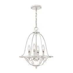 Lampadario Industrial Nordico Bradbury Acciaio Bianco Antico 4 Luci E14