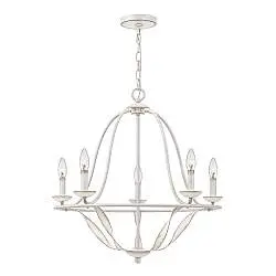 Lampadario Industrial Nordico Bradbury Acciaio Bianco Antico 5 Luci E14