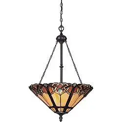 Lampadario Tiffany Cambridge Acciaio Bronzo Vintage 3 Luci E27