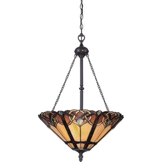 Lampadario Tiffany Cambridge Acciaio Bronzo Vintage 3 Luci E27 QZ-CAMBRIDGE-P