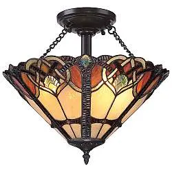 Lampada a Soffitto Tiffany Cambridge Acciaio Bronzo Vintage 2 Luci E27