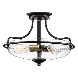 Lampada a Soffitto 2 Luci Kalf In Acciaio Nero A Bracci E Sfere In Vetro Opalino E Oro