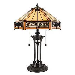 Lampada Da Scrivania Tiffany Indus Metallo Bronzo Vintage 2 Luci E27