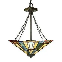 Lampadario Tiffany Inglenook Metallo Bronzo Valiant Piramide 3 Luci E27