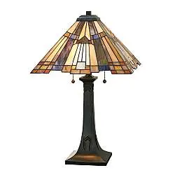 Lampada Da Scrivania Tiffany Inglenook Metallo Bronzo Valiant 2 Luci E27