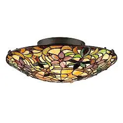 Plafoniera Tiffany Kami Metallo Bronzo Vintage 2 Luci E27