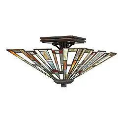 Plafoniera Tiffany Maybeck Acciaio Bronzo Valiant 2 Luci E27