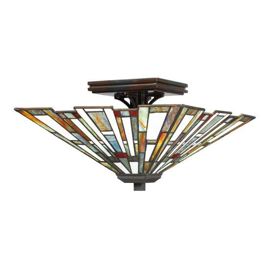 Plafoniera Tiffany Maybeck Acciaio Bronzo Valiant 2 Luci E27 QZ-MAYBECK-F