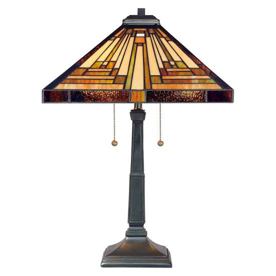 Lampada Da Scrivania Tiffany Stephen Metallo Bronzo Vintage 2 Luci E27 QZ-STEPHEN-TL