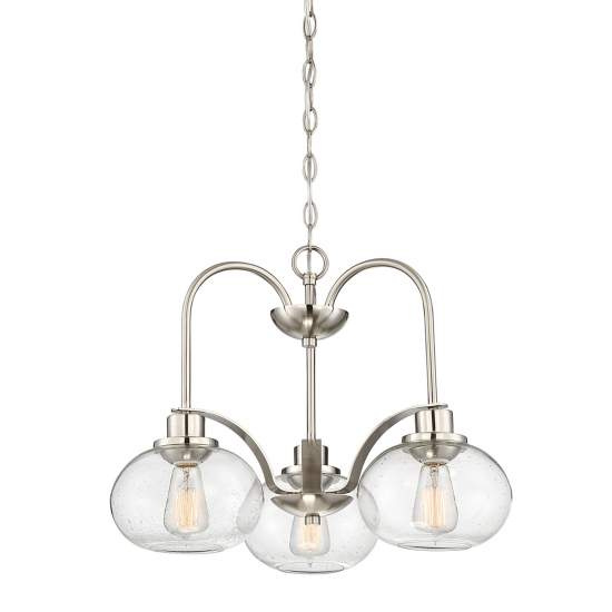 Lampadario Industrial Trilogy Metallo Nichel Spazzolato 3 Luci E27 3 Diffusori QZ-TRILOGY3-BN