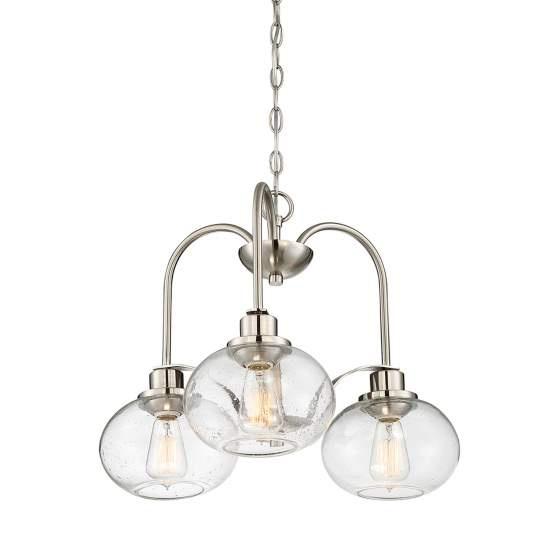 Lampadario Industrial Trilogy Metallo Nichel Spazzolato 3 Luci E27 3 Diffusori QZ-TRILOGY3-BN