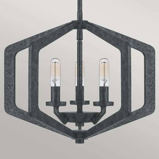 Lampadario Industrial Nordico Vanguard Acciaio Nero Antico 3 Luci E14 QZ-VANGUARD-3P-OK