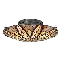 Lampada a Soffitto Tiffany Victory Vetro Bronzo Valiant 2 Luci E27