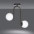 Lampadario 2 Luci Kalf In Acciaio Nero A Bracci E Sfere In Vetro Opalino 1030/2