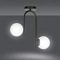 Lampadario 2 Luci Kalf In Acciaio Nero A Bracci E Sfere In Vetro Opalino 1030/2