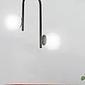 Lampadario 2 Luci Kalf In Acciaio Nero A Bracci E Sfere In Vetro Opalino 1030/2