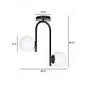 Lampadario 2 Luci Kalf In Acciaio Nero A Bracci E Sfere In Vetro Opalino 1030/2