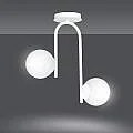 Lampadario 2 Luci Kalf In Acciaio Bianco A Bracci E Sfere In Vetro Opalino 1031/2