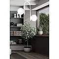 Lampadario 2 Luci Kalf In Acciaio Bianco A Bracci E Sfere In Vetro Opalino 1031/2