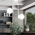 Lampadario 2 Luci Kalf In Acciaio Bianco A Bracci E Sfere In Vetro Opalino 1031/2