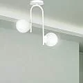 Lampadario 2 Luci Kalf In Acciaio Bianco A Bracci E Sfere In Vetro Opalino 1031/2
