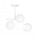 Lampadario 3 Luci Kalf In Acciaio Bianco A Bracci E Sfere In Vetro Opalino 1031/3