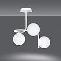 Lampadario 3 Luci Kalf In Acciaio Bianco A Bracci E Sfere In Vetro Opalino 1031/3