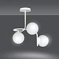 Lampadario 3 Luci Kalf In Acciaio Bianco A Bracci E Sfere In Vetro Opalino 1031/3