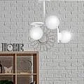 Lampadario 3 Luci Kalf In Acciaio Bianco A Bracci E Sfere In Vetro Opalino 1031/3
