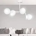 Lampadario 4 Luci Kalf In Acciaio Bianco A Bracci Curvi E Sfere In Vetro Opalino 1031/4A