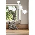 Lampadario 4 Luci Kalf In Acciaio Bianco A Bracci Curvi E Sfere In Vetro Opalino 1031/4A