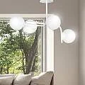 Lampadario 4 Luci Kalf In Acciaio Bianco A Bracci Curvi E Sfere In Vetro Opalino 1031/4A