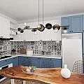 Lampadario 8 Luci Token In Acciaio Nero Con Barra E Diffusori A Piatti 1426/8