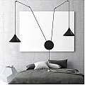 Sospensione Minimal 2 Luci Abramo In Acciao Nero E Paralume A Cono 160/2