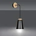 Applique 1 Luce Bolero A Cono In Acciaio Nero E Legno Naturale 442/K1