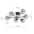 Plafoniera 6 Luci Brandi In Acciaio Nero A Bracci E Sfere In Vetro Fumè 832/6B